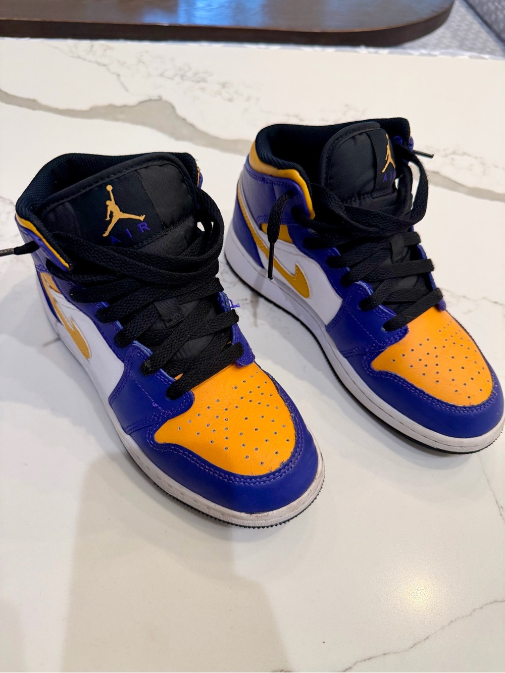 Air Jordan 1 Mid ‘Lakers’ Mid-Top Sneakers in Purple, Gold & White